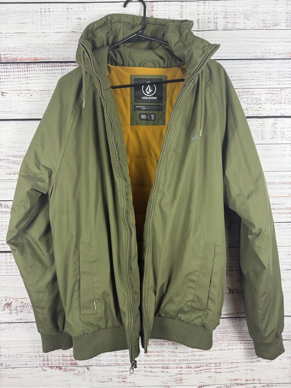 Volcom Olive Green Hooded Jacket Water Resistant Fleece Lined Utility Size L